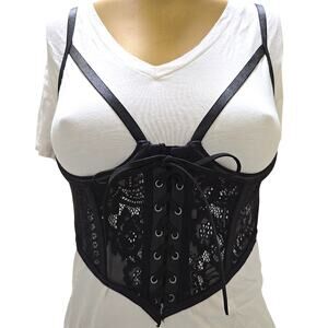 Killstar Arden Lace Basque Corset Top Black Underbust Strappy Large NWT